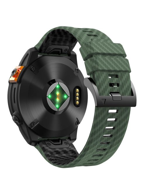 For Garmin Fenix 7 Quickfit 22mm Replacement Watch Strap Carbon Fiber Texture Silicone Band - Army Green+Black