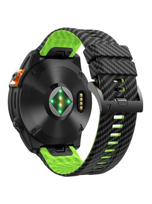 For Garmin Fenix 7 Quickfit 22mm Replacement Watch Strap Carbon Fiber Texture Silicone Band - Black+Lime