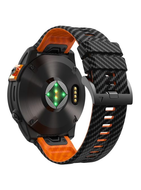 For Garmin Fenix 7 Quickfit 22mm Replacement Watch Strap Carbon Fiber Texture Silicone Band - Black+Orange