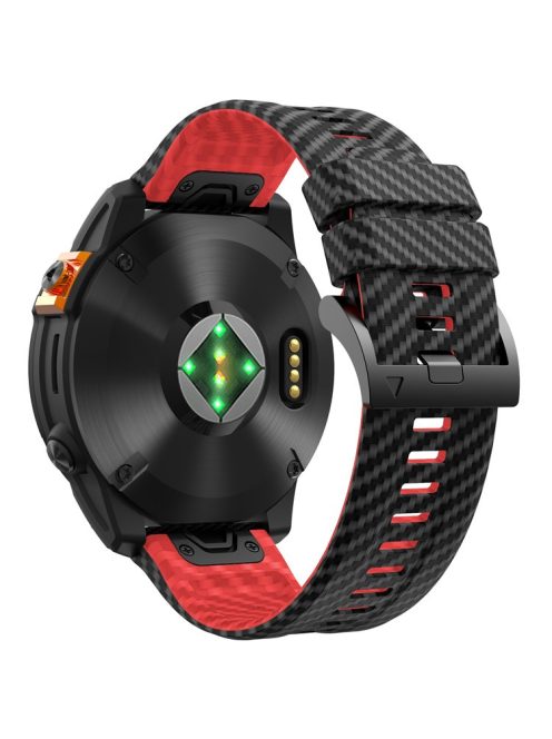 For Garmin Fenix 7 Quickfit 22mm Replacement Watch Strap Carbon Fiber Texture Silicone Band - Black+Red