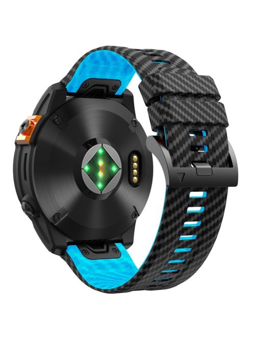 For Garmin Fenix 7 Quickfit 22mm Replacement Watch Strap Carbon Fiber Texture Silicone Band - Black+Sky Blue