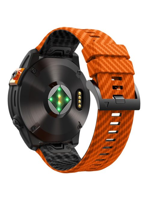 For Garmin Fenix 7 Quickfit 22mm Replacement Watch Strap Carbon Fiber Texture Silicone Band - Orange+Black