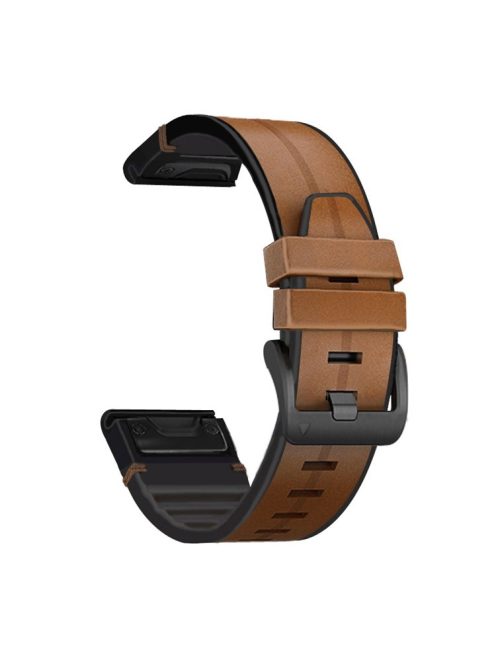 For Garmin Fenix 7/6/5 Watch Band Genuine Leather + Silicone Wrist Strap Replacement - Brown