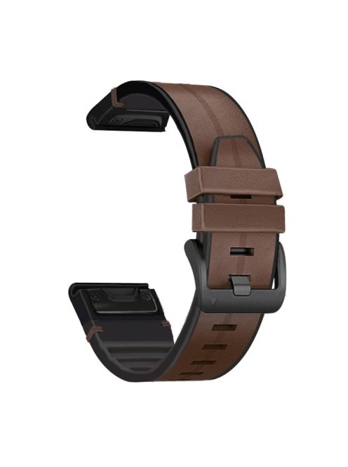 For Garmin Fenix 7/6/5 Watch Band Genuine Leather + Silicone Wrist Strap Replacement - Coffee