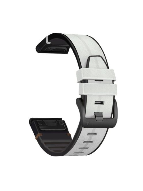 For Garmin Fenix 7/6/5 Watch Band Genuine Leather + Silicone Wrist Strap Replacement - White