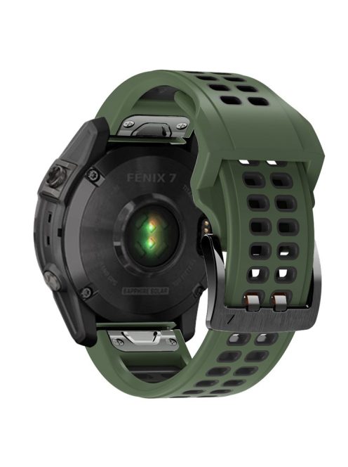 For Garmin Fenix 7/Epix Two Rows Holes Dual-color Quick Release Silicone Watch Band Wrist Strap 22mm - Army Green/Black