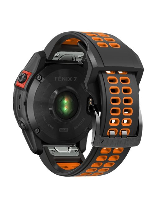 For Garmin Fenix 7/Epix Two Rows Holes Dual-color Quick Release Silicone Watch Band Wrist Strap 22mm - Black/Orange