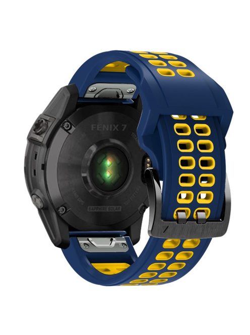 For Garmin Fenix 7/Epix Two Rows Holes Dual-color Quick Release Silicone Watch Band Wrist Strap 22mm - Dark Blue/Yellow