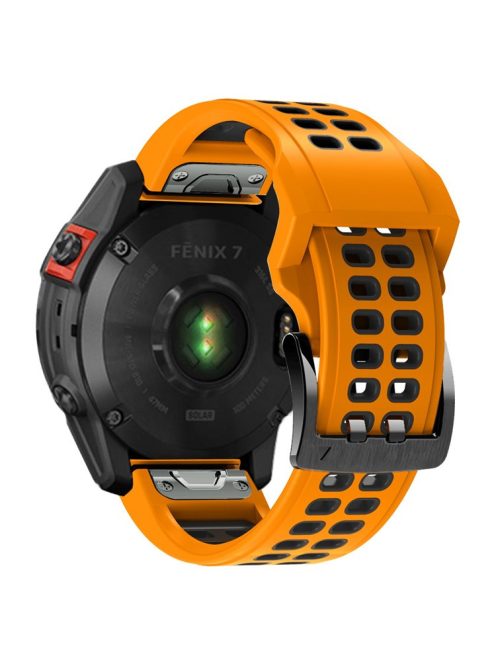 For Garmin Fenix 7/Epix Two Rows Holes Dual-color Quick Release Silicone Watch Band Wrist Strap 22mm - Orange/Black