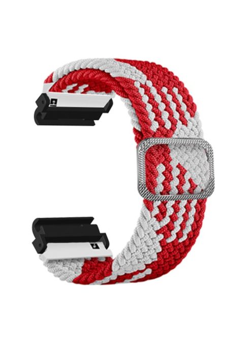 For Garmin Fenix 7S / 6S / 5S Stretchy Nylon Watch Strap Sport Wristbands with 20mm PC Connector - Red+White