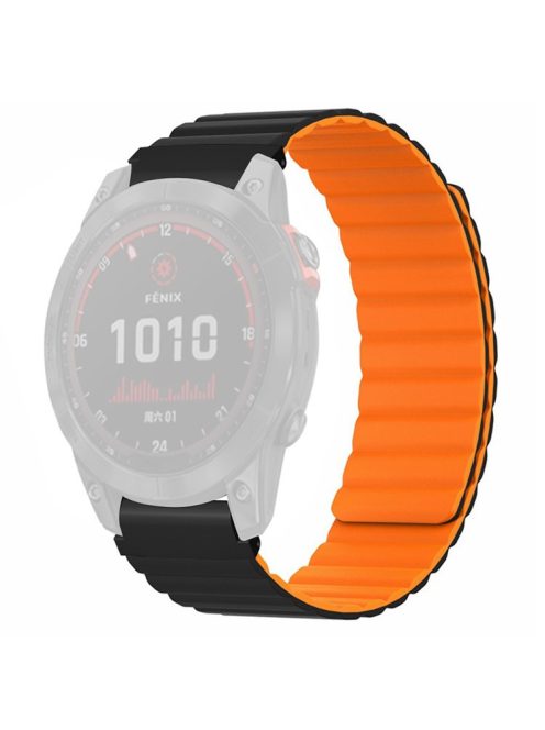 For Garmin Fenix 7S / 6S / 5S Watch Band Replacement Magnetic Silicone Strap with 20mm PC Connector - Black+Orange