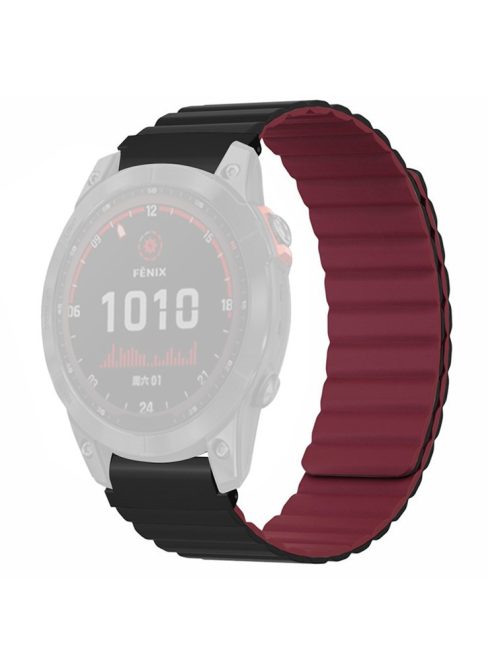 For Garmin Fenix 7S / 6S / 5S Watch Band Replacement Magnetic Silicone Strap with 20mm PC Connector - Black+Wine Red