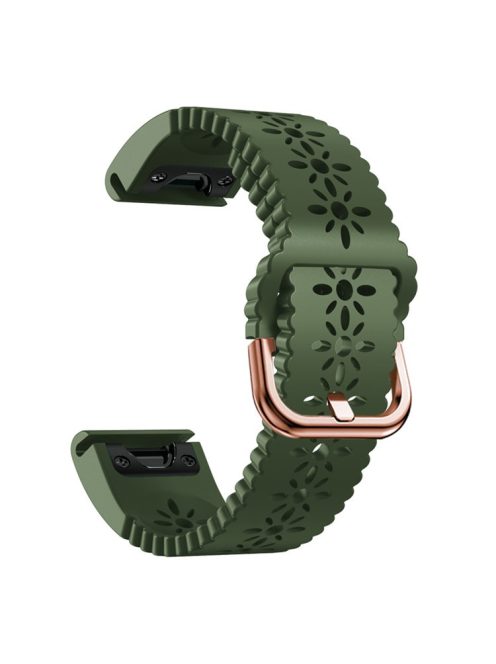 For Garmin Fenix 7S / 6S Pro / 5S Plus / Instinct 2S Hollow-out Flower Pattern Silicone Watch Band Adjustable Quick Release Soft Strap Replacement - Army Green