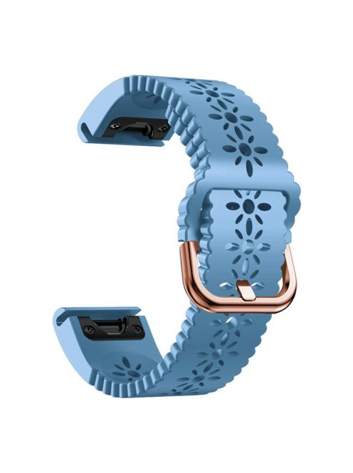 For Garmin Fenix 7S / 6S Pro / 5S Plus / Instinct 2S Hollow-out Flower Pattern Silicone Watch Band Adjustable Quick Release Soft Strap Replacement - Baby Blue