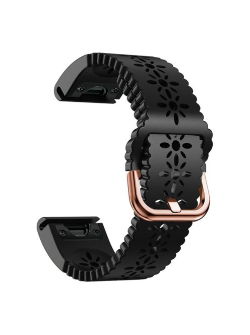 For Garmin Fenix 7S / 6S Pro / 5S Plus / Instinct 2S Hollow-out Flower Pattern Silicone Watch Band Adjustable Quick Release Soft Strap Replacement - Black