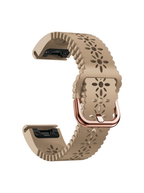 For Garmin Fenix 7S / 6S Pro / 5S Plus / Instinct 2S Hollow-out Flower Pattern Silicone Watch Band Adjustable Quick Release Soft Strap Replacement - Khaki