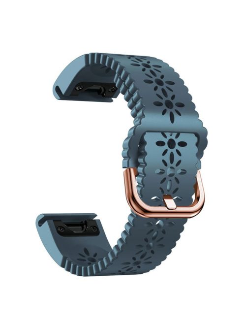 For Garmin Fenix 7S / 6S Pro / 5S Plus / Instinct 2S Hollow-out Flower Pattern Silicone Watch Band Adjustable Quick Release Soft Strap Replacement - Lake Blue