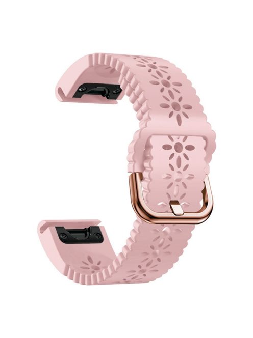 For Garmin Fenix 7S / 6S Pro / 5S Plus / Instinct 2S Hollow-out Flower Pattern Silicone Watch Band Adjustable Quick Release Soft Strap Replacement - Pink