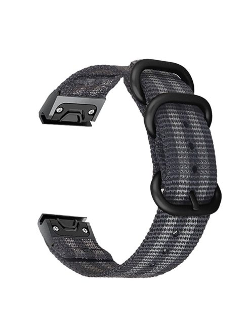 For Garmin Fenix 7S / 6S Pro / 5S Plus 20mm Nylon Watch Band Adjustable Wrist Strap with Stainless Steel Three Loops - Black  /  Grey