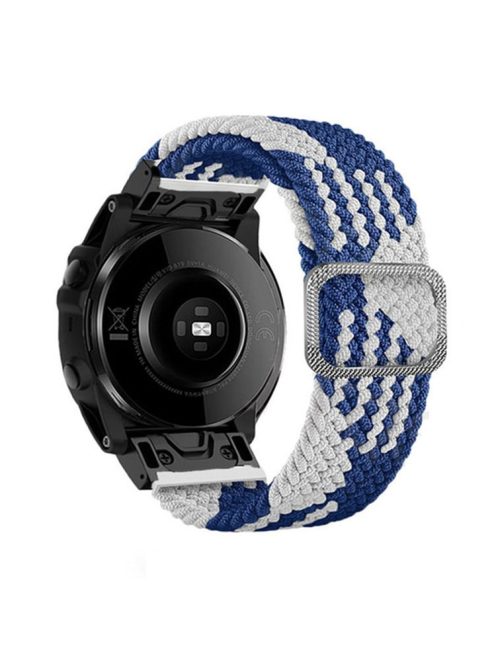 For Garmin Fenix 7X / Fenix 3 / 3 HR Nylon Watch Band Smart Bracelet 26mm Adjustable Strap with Buckle - Blue / White