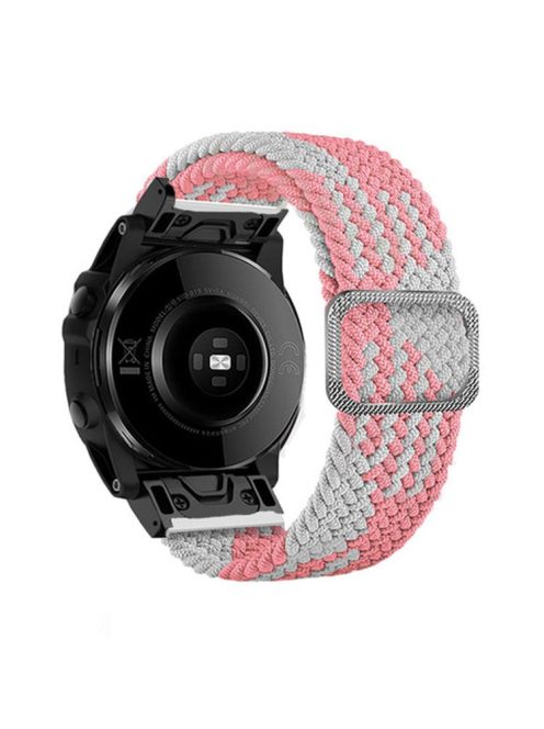 For Garmin Fenix 7X / Fenix 3 / 3 HR Nylon Watch Band Smart Bracelet 26mm Adjustable Strap with Buckle - Pink / White