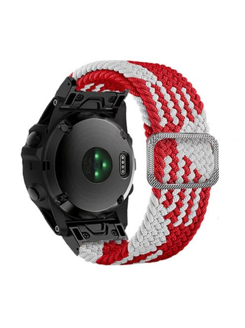 For Garmin Fenix 7X / Fenix 3 / 3 HR Nylon Watch Band Smart Bracelet 26mm Adjustable Strap with Buckle - Red / White