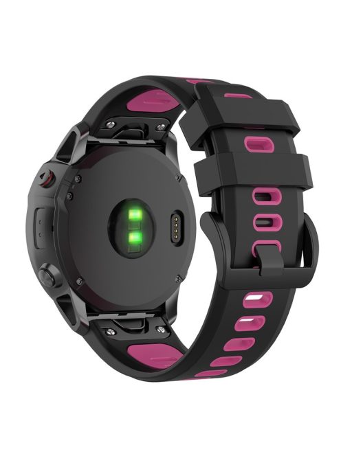 For Garmin Fenix 7X Dual-color Stylish Quick Release Silicone Watch Band Wrist Strap 26mm - Black/Rose