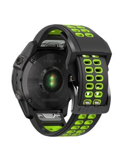   For Garmin Fenix 7X Dual-color Two Rows Holes Silicone Quick Release Watch Band Wrist Strap 26mm - Black/Green