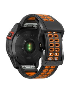   For Garmin Fenix 7X Dual-color Two Rows Holes Silicone Quick Release Watch Band Wrist Strap 26mm - Black/Orange