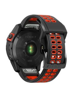   For Garmin Fenix 7X Dual-color Two Rows Holes Silicone Quick Release Watch Band Wrist Strap 26mm - Black/Red