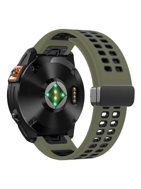 For Garmin Fenix 7X Pro / Fenix 7X Magnetic Buckle Replacement Band 26mm Silicone Strap - Army Green+Black