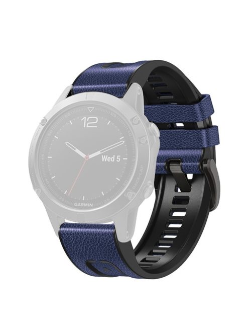 For Garmin Fenix 7X Quick Release Leather Coated Silicone Watch Band Replacement Wrist Strap 26mm - Dark Blue