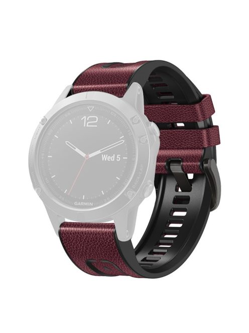 For Garmin Fenix 7X Quick Release Leather Coated Silicone Watch Band Replacement Wrist Strap 26mm - Wine Red