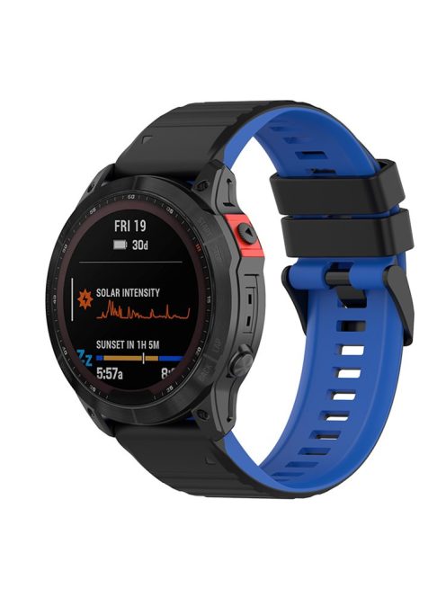 For Garmin Fenix 7X/6X/5X 26mm Replacement Smart Watch Strap Dual Color Silicone Watchband - Black/Blue