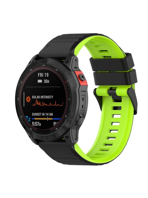 For Garmin Fenix 7X/6X/5X 26mm Replacement Smart Watch Strap Dual Color Silicone Watchband - Black/Lime