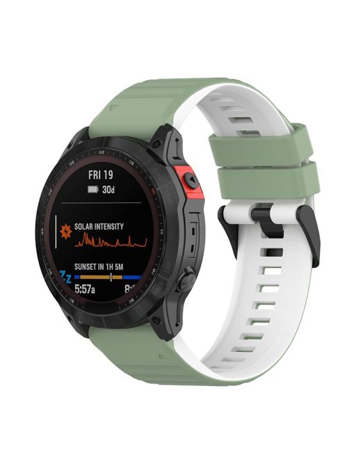 For Garmin Fenix 7X/6X/5X 26mm Replacement Smart Watch Strap Dual Color Silicone Watchband - Pine Needle Green/White