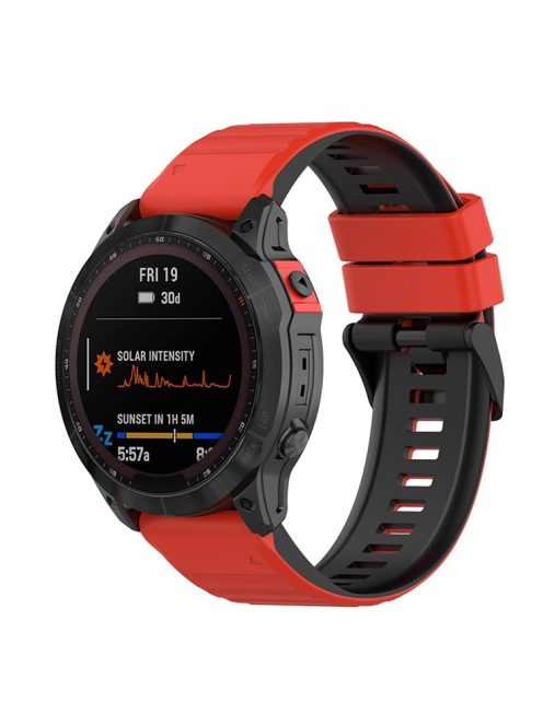 For Garmin Fenix 7X/6X/5X 26mm Replacement Smart Watch Strap Dual Color Silicone Watchband - Red/Black