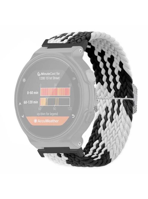 For Garmin Forerunner 220 / 230 / 235 / 735XT / 620 / 630 Watch Strap Stretchy Braided Nylon Band - Black+White