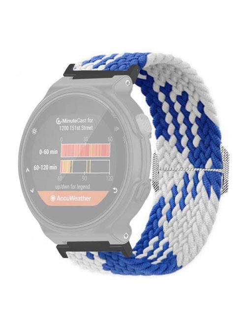 For Garmin Forerunner 220 / 230 / 235 / 735XT / 620 / 630 Watch Strap Stretchy Braided Nylon Band - Blue+White