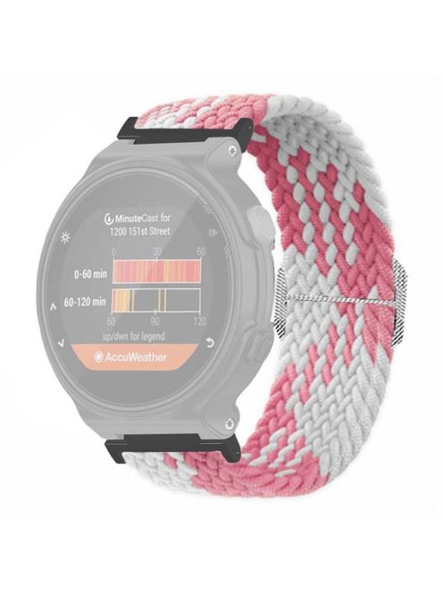 For Garmin Forerunner 220 / 230 / 235 / 735XT / 620 / 630 Watch Strap Stretchy Braided Nylon Band - Pink+White