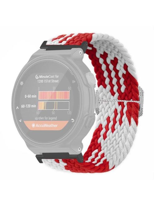 For Garmin Forerunner 220 / 230 / 235 / 735XT / 620 / 630 Watch Strap Stretchy Braided Nylon Band - Red+White