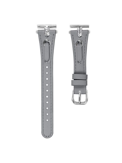 For Garmin Forerunner 245  /  245 Music Genuine Cow Leather Watchband Rhinestone Decor Strap (Silver Connector) - Grey