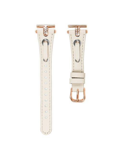 For Garmin Forerunner 245  /  245 Music Genuine Cow Leather Watchband with Rhinestone Decor (Rose Gold Connector) - Apricot