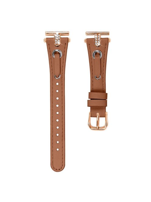 For Garmin Forerunner 245  /  245 Music Genuine Cow Leather Watchband with Rhinestone Decor (Rose Gold Connector) - Brown