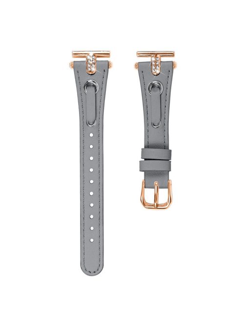 For Garmin Forerunner 245  /  245 Music Genuine Cow Leather Watchband with Rhinestone Decor (Rose Gold Connector) - Grey