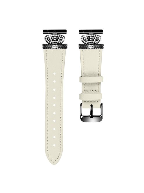 For Garmin Forerunner 245 / 245 Music Cowhide Band Crown Design Watch Strap with Black Buckle - Apricot