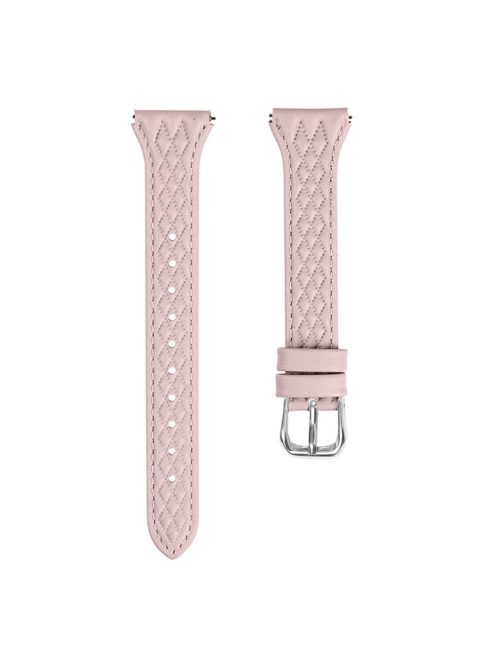 For Garmin Forerunner 245 / 245 Music Genuine Cow Leather Rhombus Imprinted Watch Strap - Pink