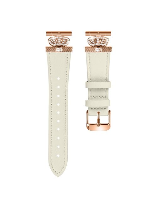 For Garmin Forerunner 245 / 245 Music Rose Gold Buckle Strap Rhinestone Crown Cowhide Band - Apricot