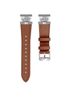   For Garmin Forerunner 245 / 245 Music Silver Buckle Cowhide Band Crown Design Wrist Strap - Brown