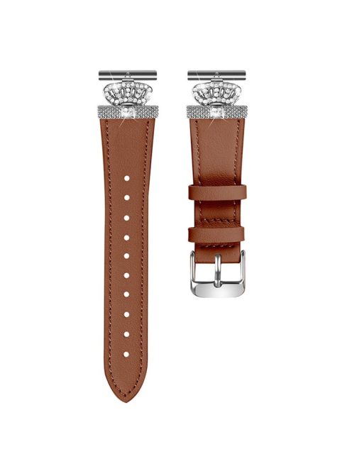 For Garmin Forerunner 245 / 245 Music Silver Buckle Cowhide Band Crown Design Wrist Strap - Brown